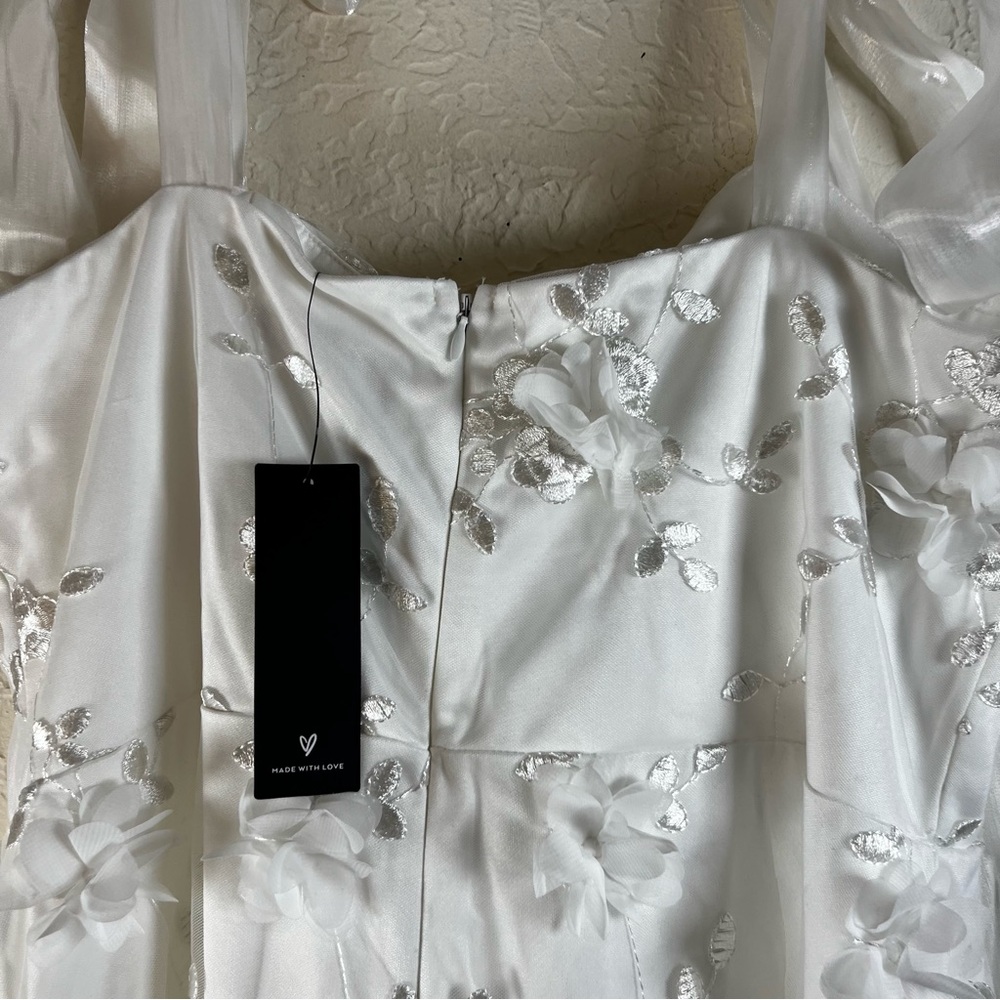 Lulu's Effortlessly Sweet White Tulle 3D Floral Tie-Strap Midi Dress - Picture 11 of 14